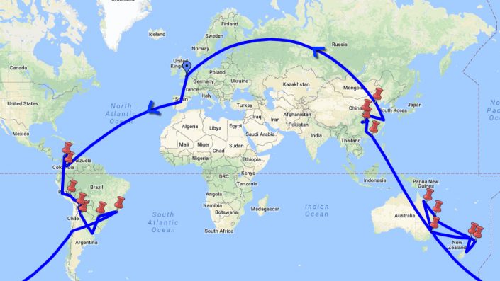 Round the world flight route - Simon Heyes, Adventure Bagging