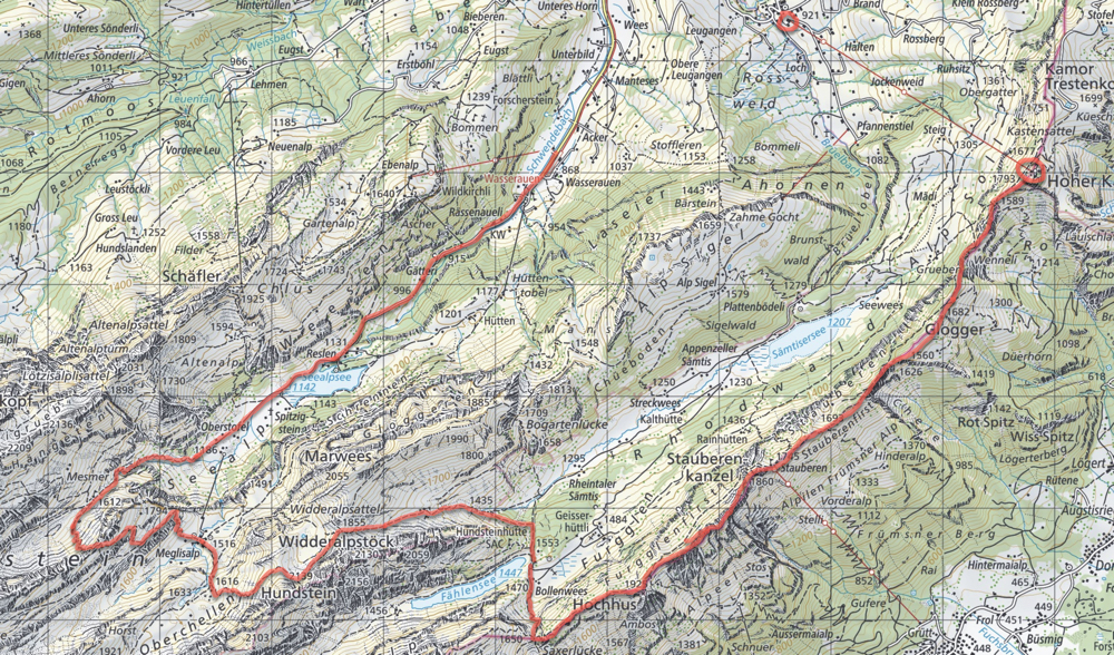 Swiss Alps Hiking Map - Bollenwees, Seealpsee