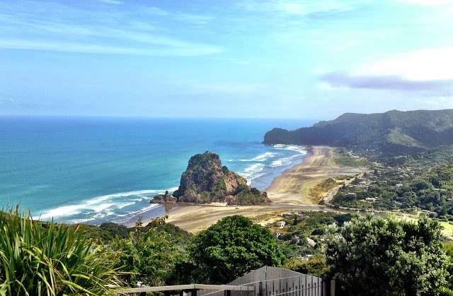Looking down over Piha, New Zealand