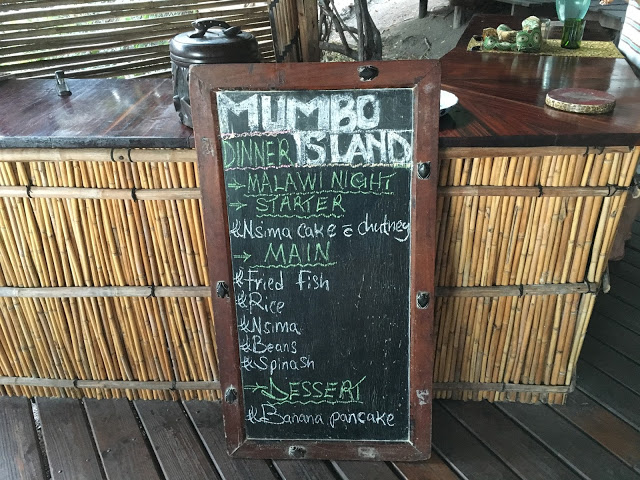 Mumbo Island dinner menu - Kayak Africa