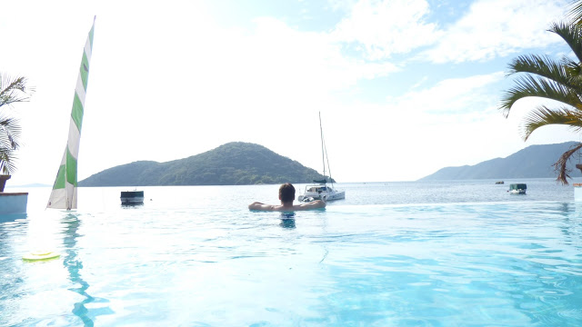 Simon taking a cooling dip in Danforth Yachting's pool