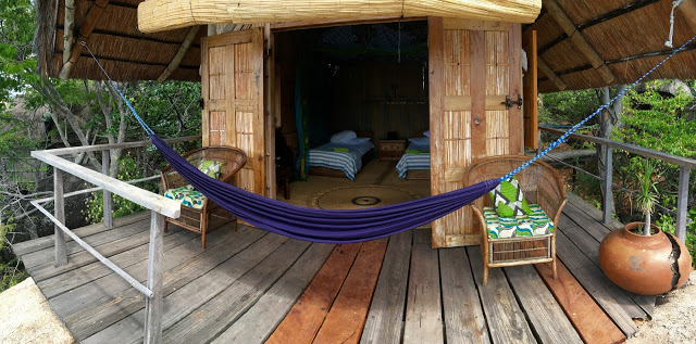 The view into one of the lake view twin / double rooms, complete with hammock - Mumbo Island