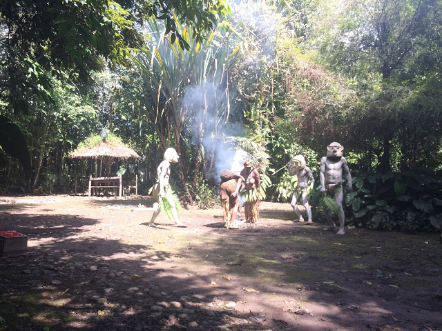 The clay mud men make their way through the village, scaring off the Kuli tribe - Mount Hagen